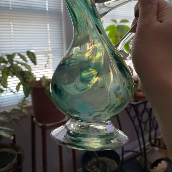 Vintage Murano Blow Art Glass Pitcher oil vase Dressing ware Decor Aqua mint - Picture 11 of 11